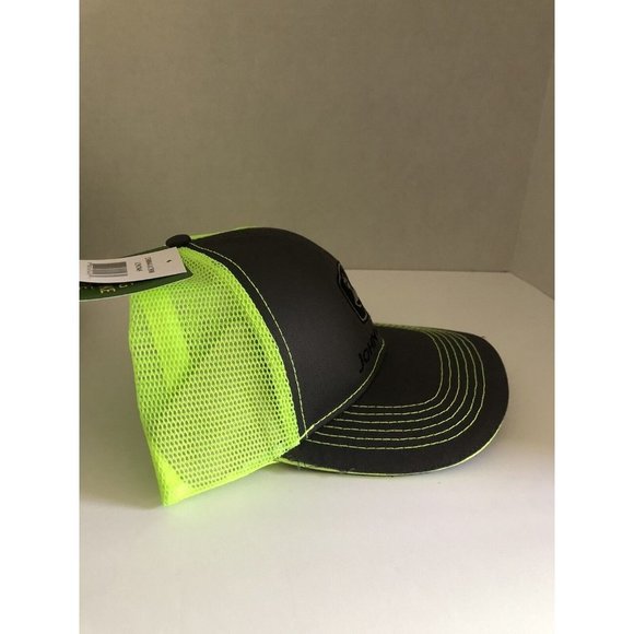 John Deere Trucker Hat Gray/ Bright Yellow Mesh OSFA SnapBack Embroidered - Picture 3 of 7